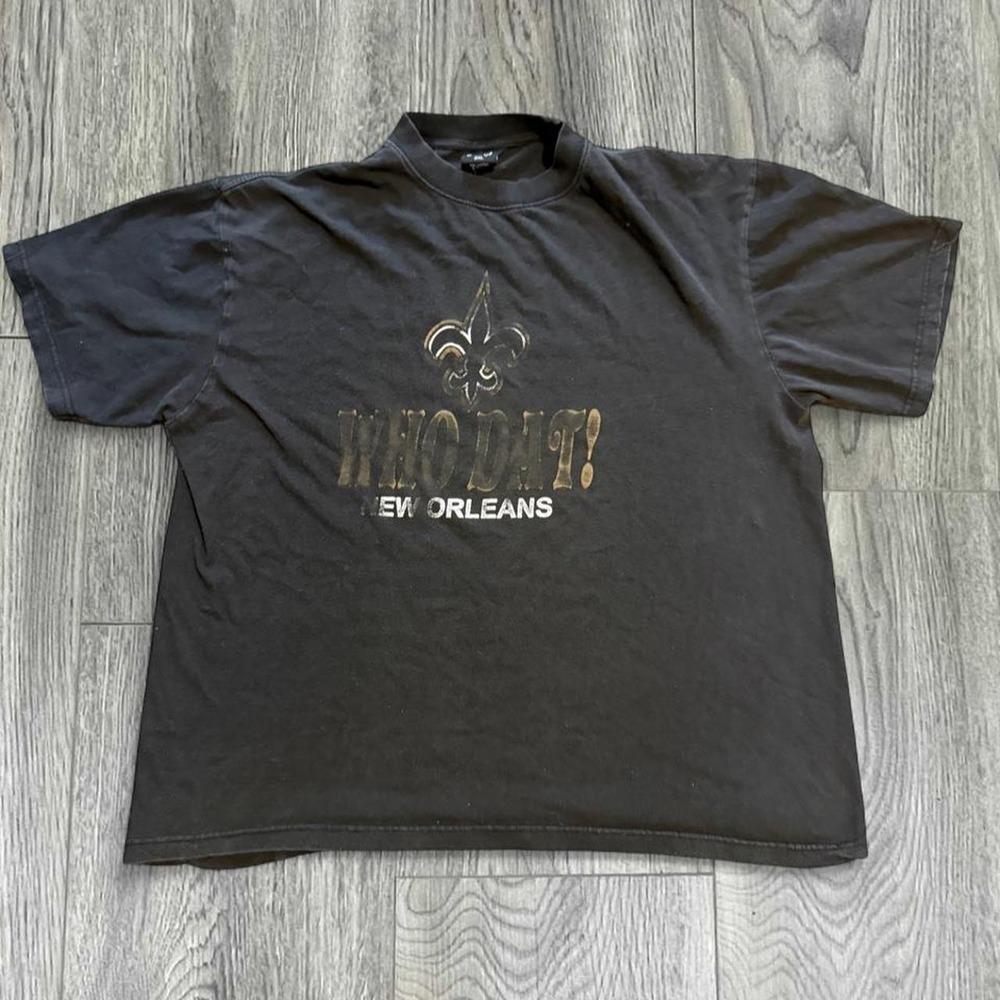 Vintage 90s New Orleans Saints Who Dat Graphic T Shirt Black Mens 2XL Sun USA